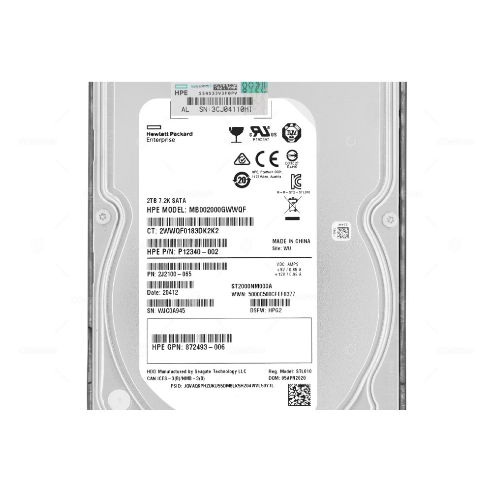 862132-001 HP HDD 2TB 7.2K SATA 6G 3.5" LFF FOR HP PROLIANT G10 G11
